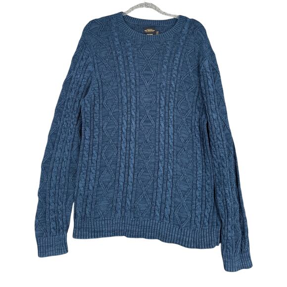 CPO Provisions Blue Crew Neck Long‎ Sleeves Cable Knit Classic Sweater Large - Picture 1 of 6